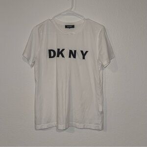 DKNY White Tee with Black Lettering Classic 90s Y2K
